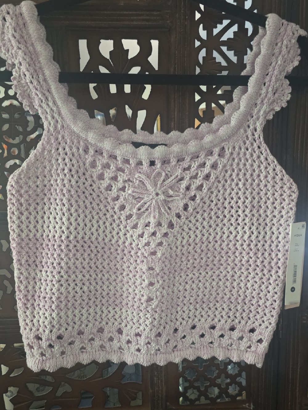 AQUA Brand Lavender Crochet Knit Tank Top NWT
